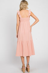Light Pink Gauze Ruffle Midi Dress