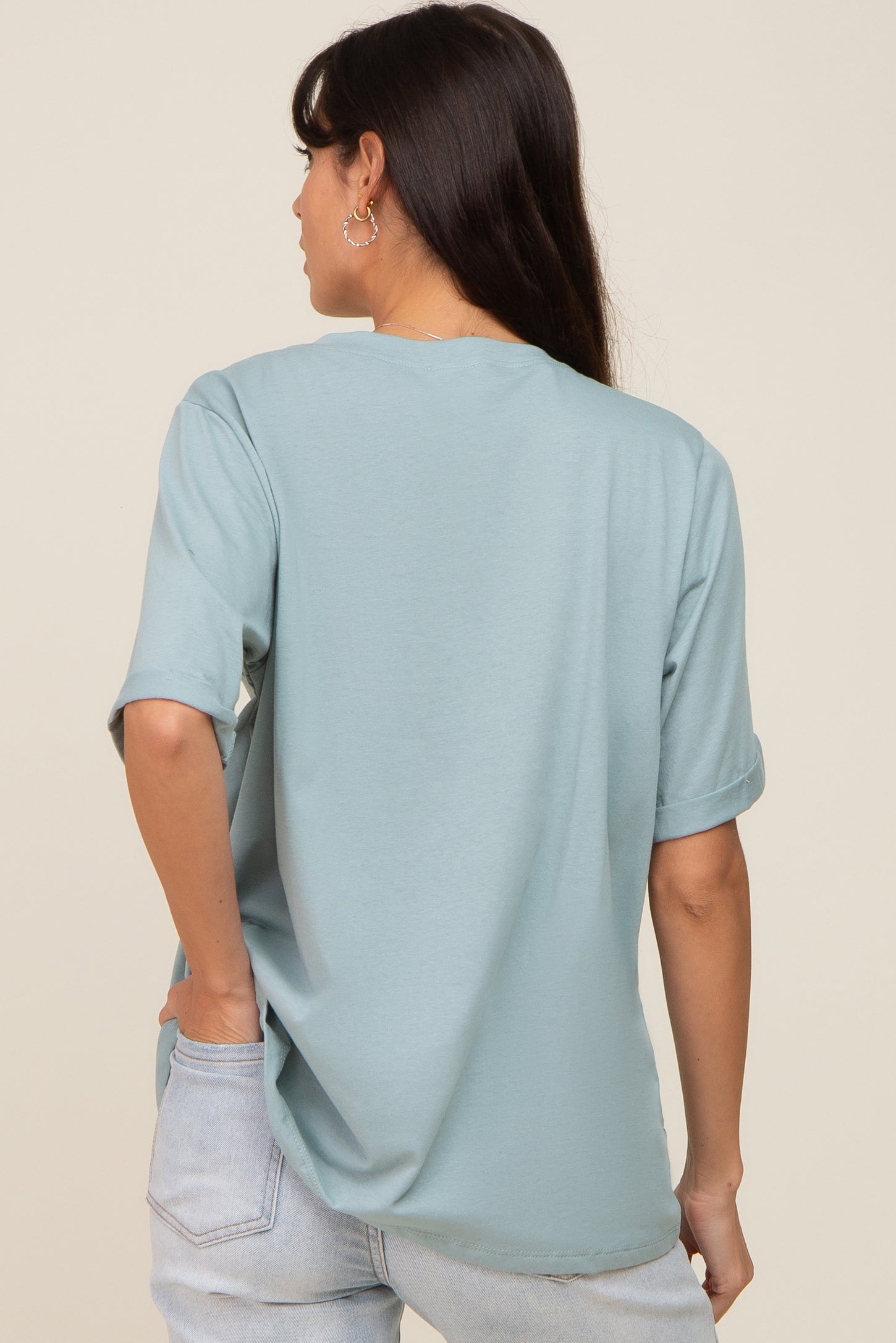 Mint Green Oversized Pocket Front Short Sleeve Top