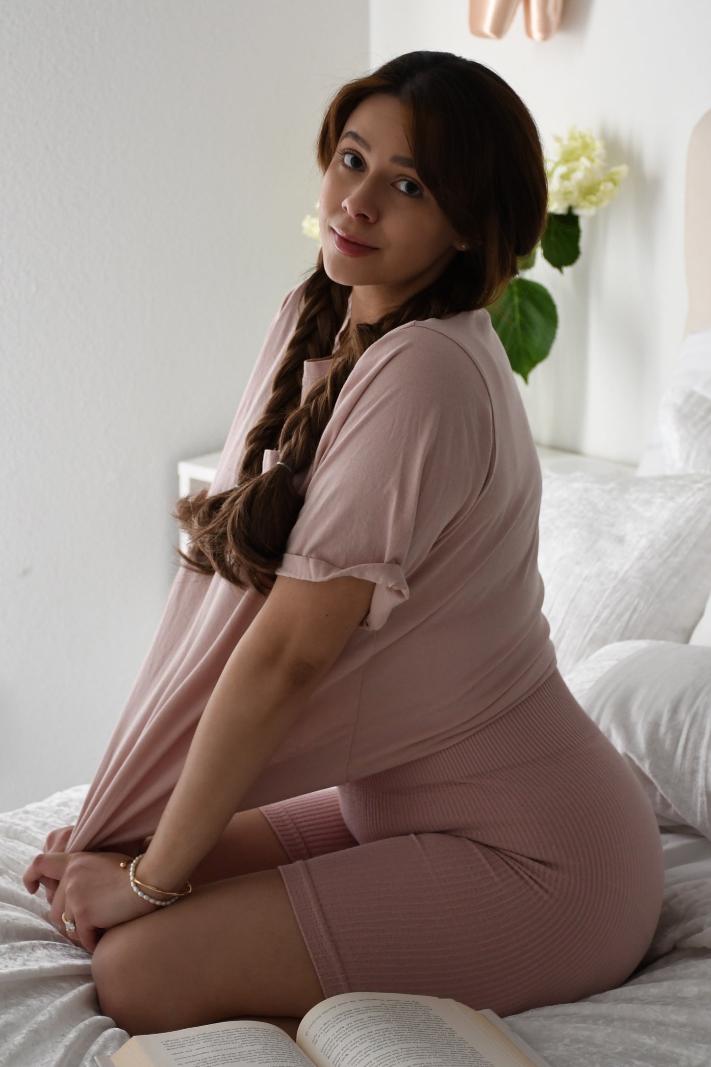 Light Pink Oversized Pocket Front Short Sleeve Top