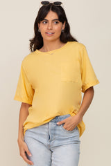 Yellow Oversized Pocket Front Short Sleeve Maternity Top