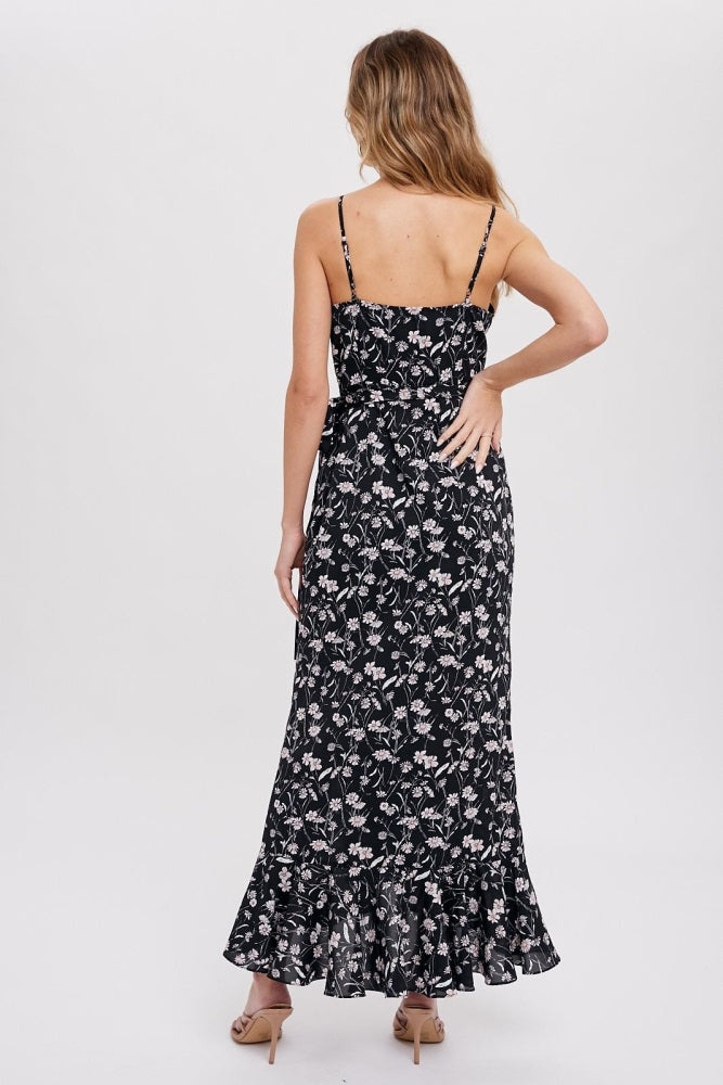 Black Floral Flounce Hi-Lo Wrap Maxi Dress PinkBlush Black Floral Flounce Hi-Lo Wrap Maxi Dress PinkBlush