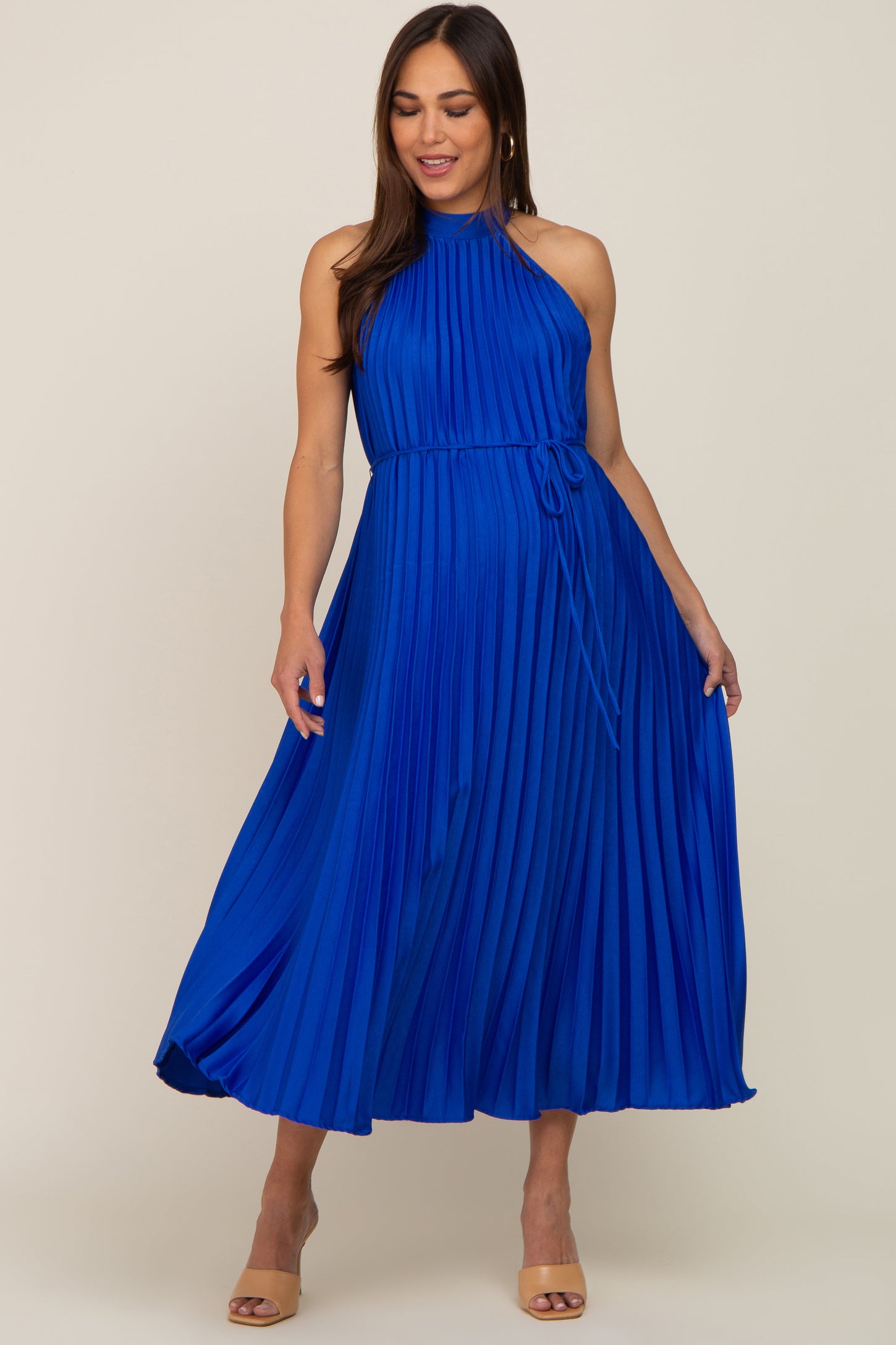 PinkBlush Maternity Royal Blue Pleated Halter Dress - Royal Blue PinkBlush Maternity Royal Blue Pleated Halter Dress - Royal Blue