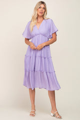 Lavender Ruffle Tiered V-Neck Maternity Midi Dress