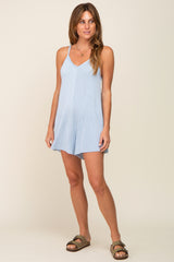 Light Blue Ribbed V-Neck Romper