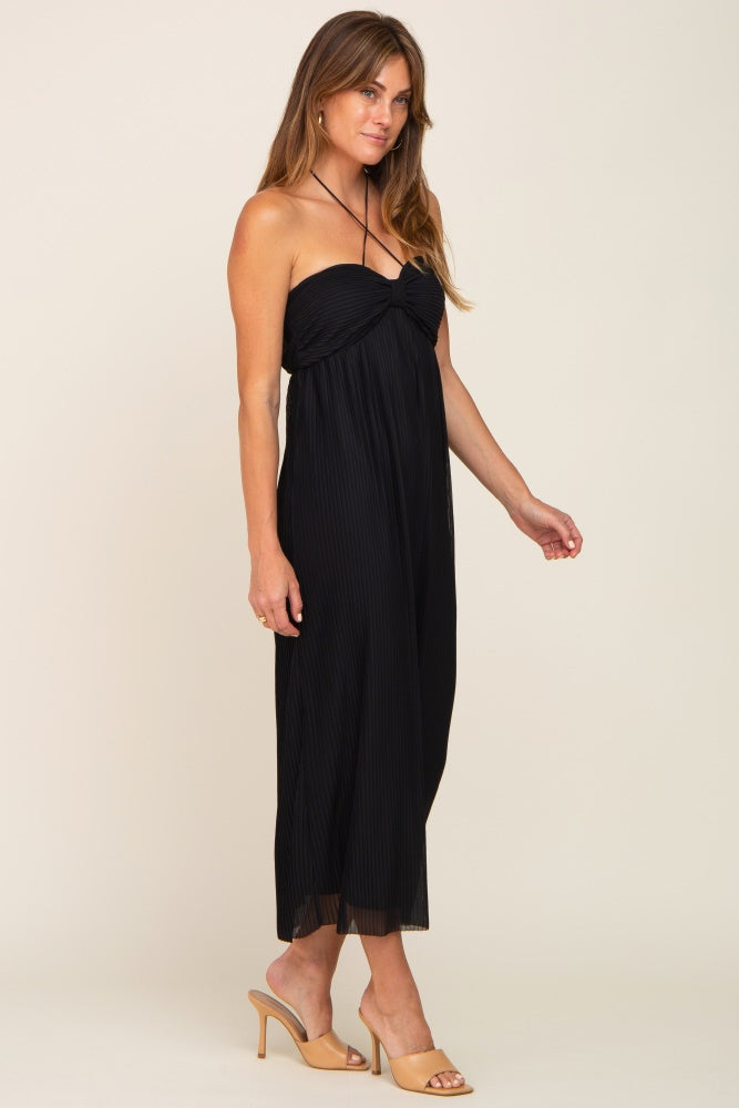 Black Pleated Cross Front Halter Midi Dress PinkBlush Black Pleated Cross Front Halter Midi Dress PinkBlush