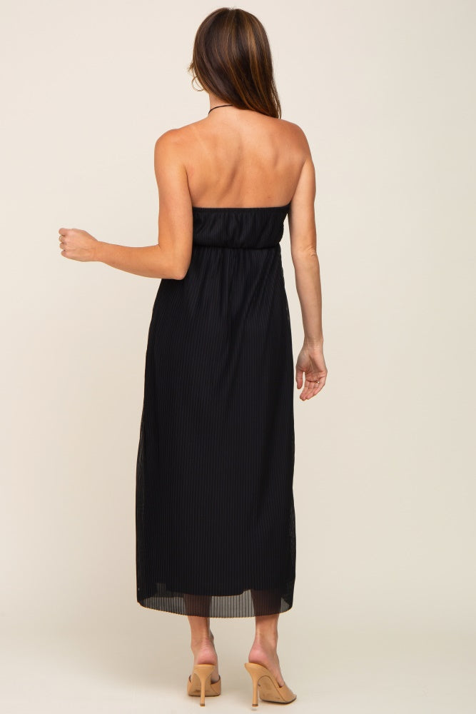 Black Pleated Cross Front Halter Midi Dress PinkBlush Black Pleated Cross Front Halter Midi Dress PinkBlush