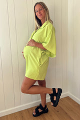 Lime Collared Front Button Maternity Romper