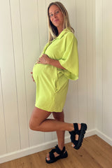 Lime Collared Front Button Maternity Romper
