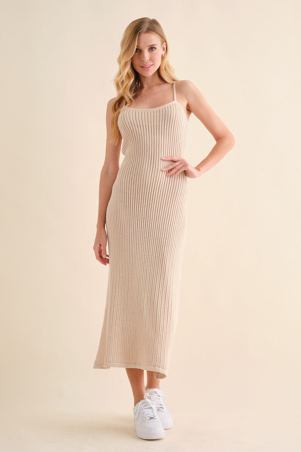 Beige Open Knit Crochet Maternity Midi Dress Large Beige Open Knit Crochet Maternity Midi Dress Large