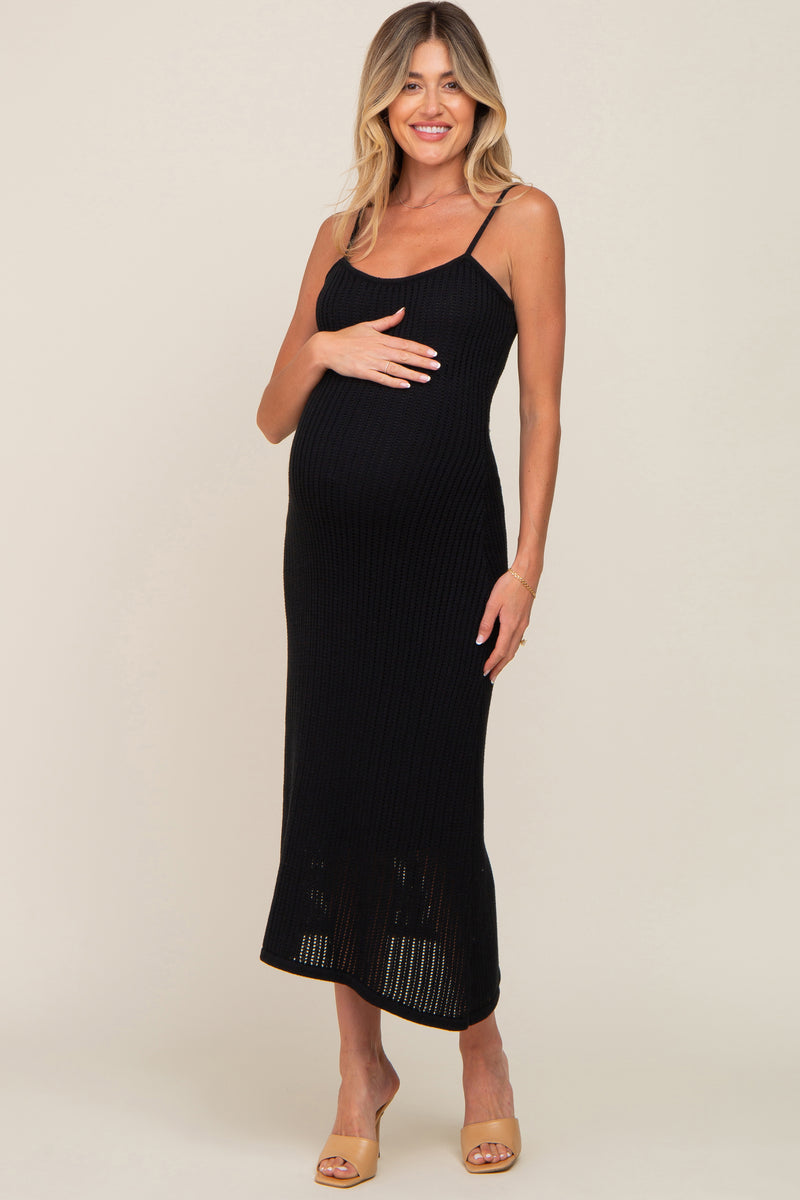 Black Open Knit Crochet Maternity Midi Dress – PinkBlush