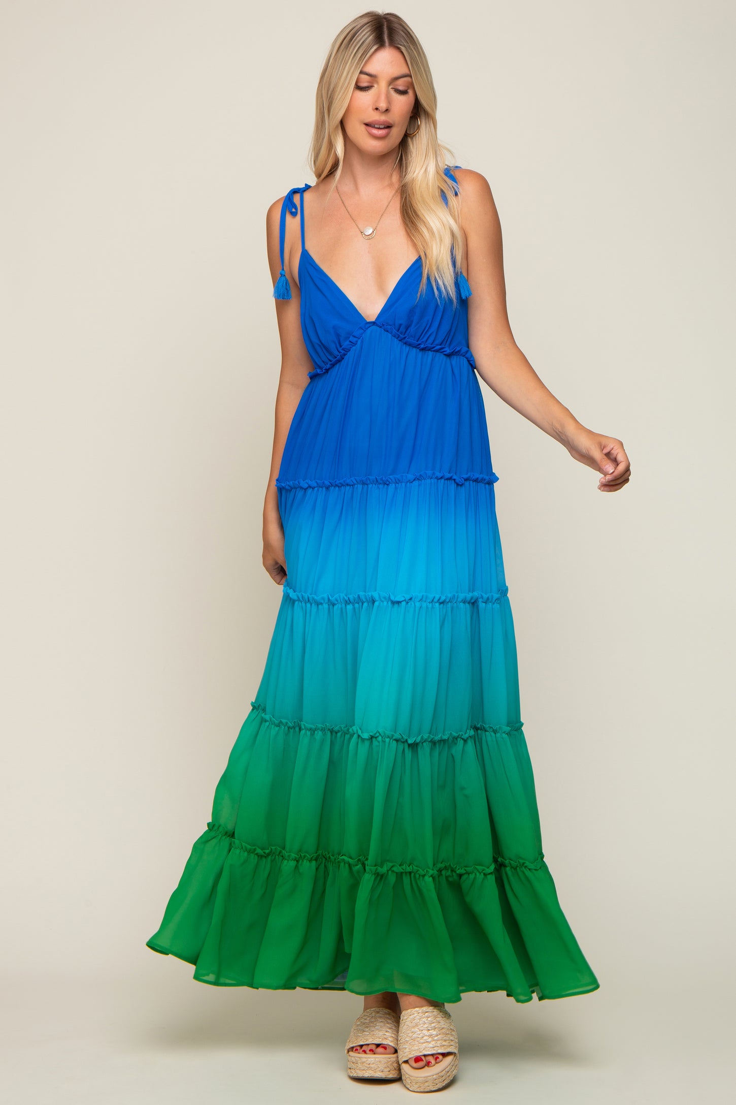 blue ombre chiffon dress Womens Love & Roses Blue Ombre Chiffon Pleated Midi Dress US 4