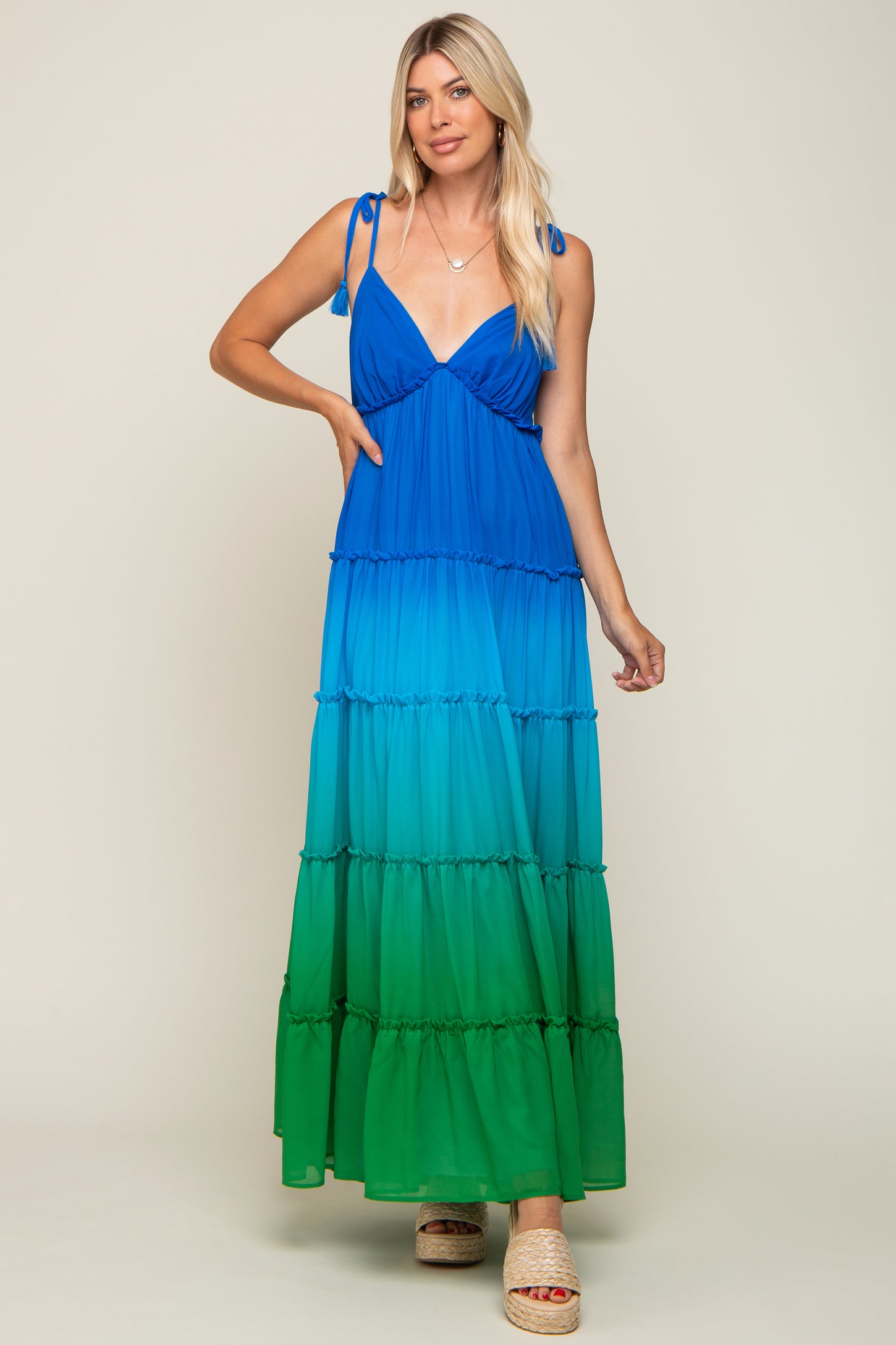 Blue Ombre Chiffon Shoulder Tie Tiered Maxi Dress – PinkBlush Blue Ombre Chiffon Shoulder Tie Tiered Maxi Dress – PinkBlush