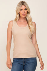 Beige Ribbed Basic Maternity Tank