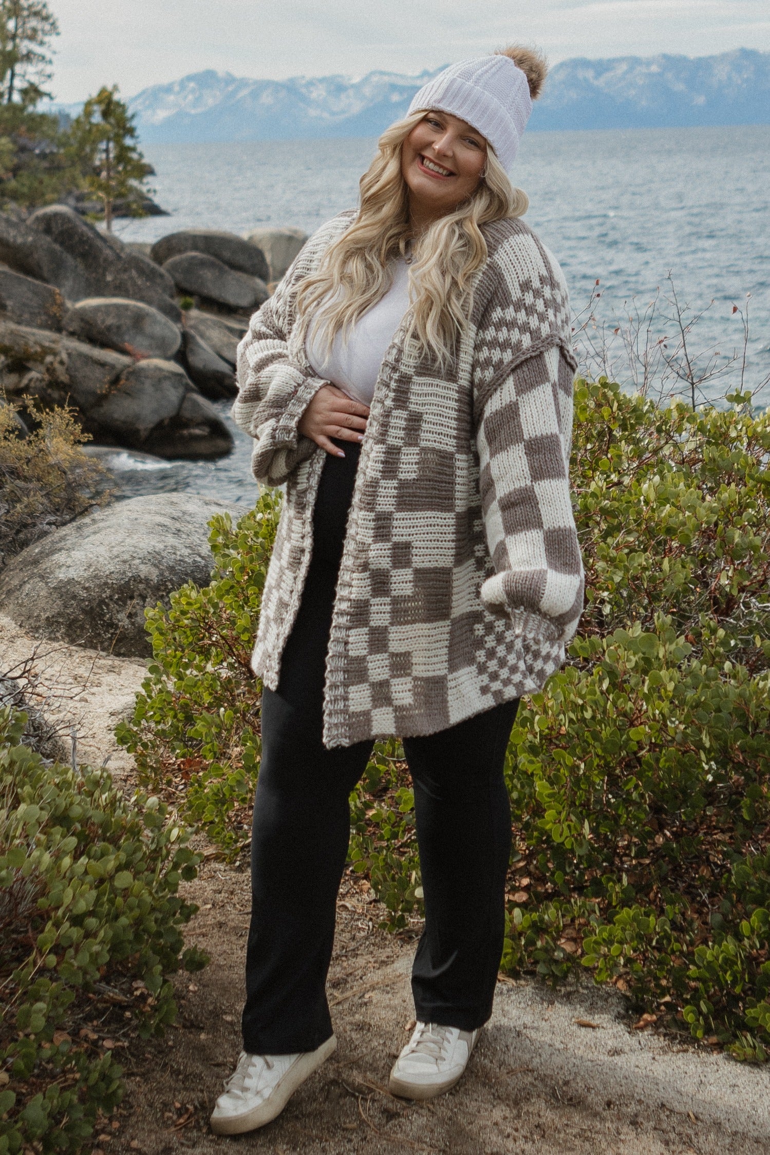 Mocha Checkered Oversized Chunky Knit Cardigan – PinkBlush