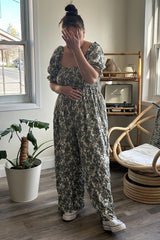 Cream Floral Smocked Maternity Jumpsuit