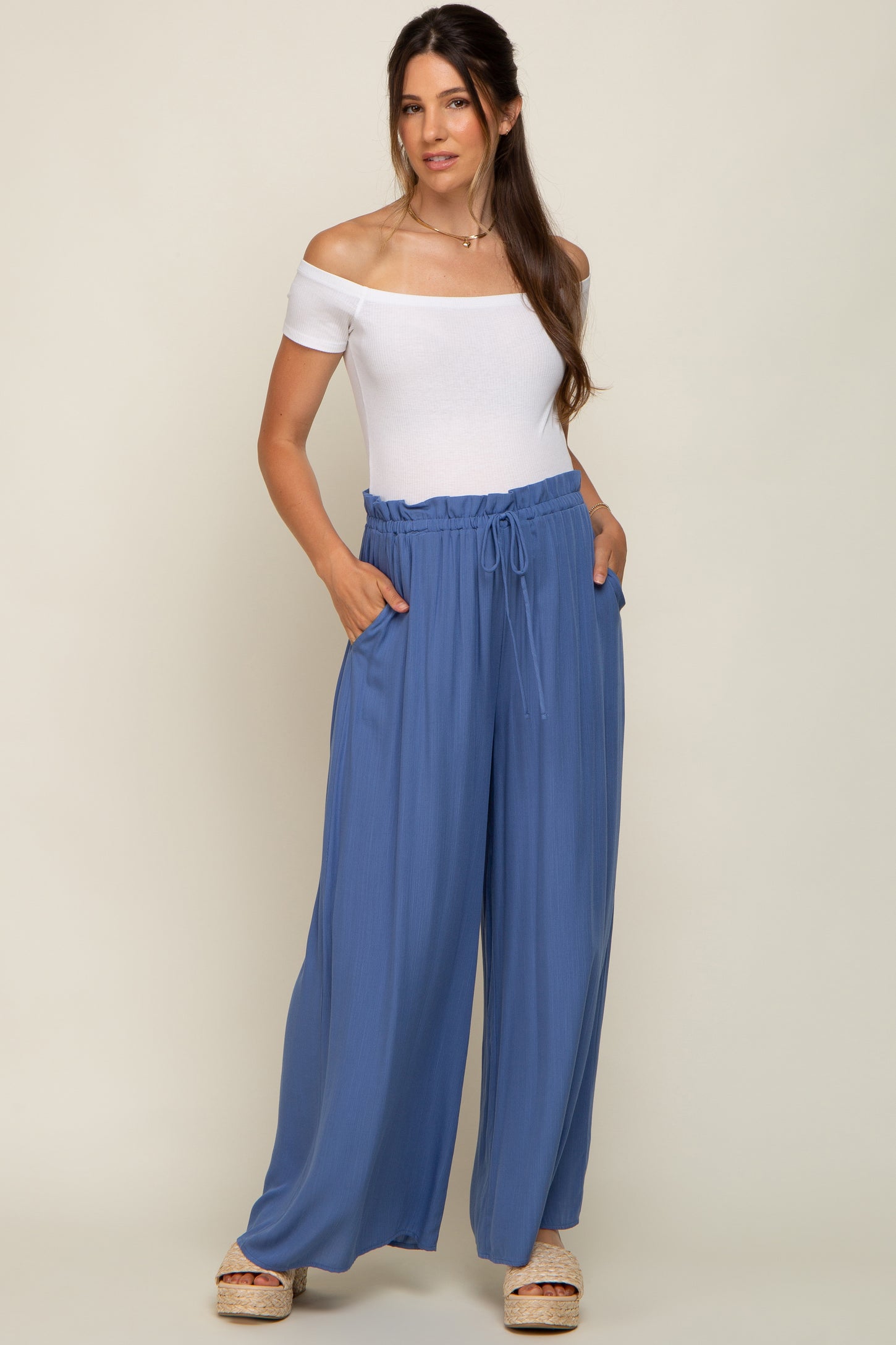Blue Wide Leg Maternity Pants PinkBlush Blue Wide Leg Maternity Pants PinkBlush