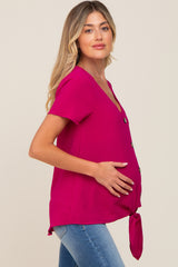 Magenta Button Tie Front Maternity Top