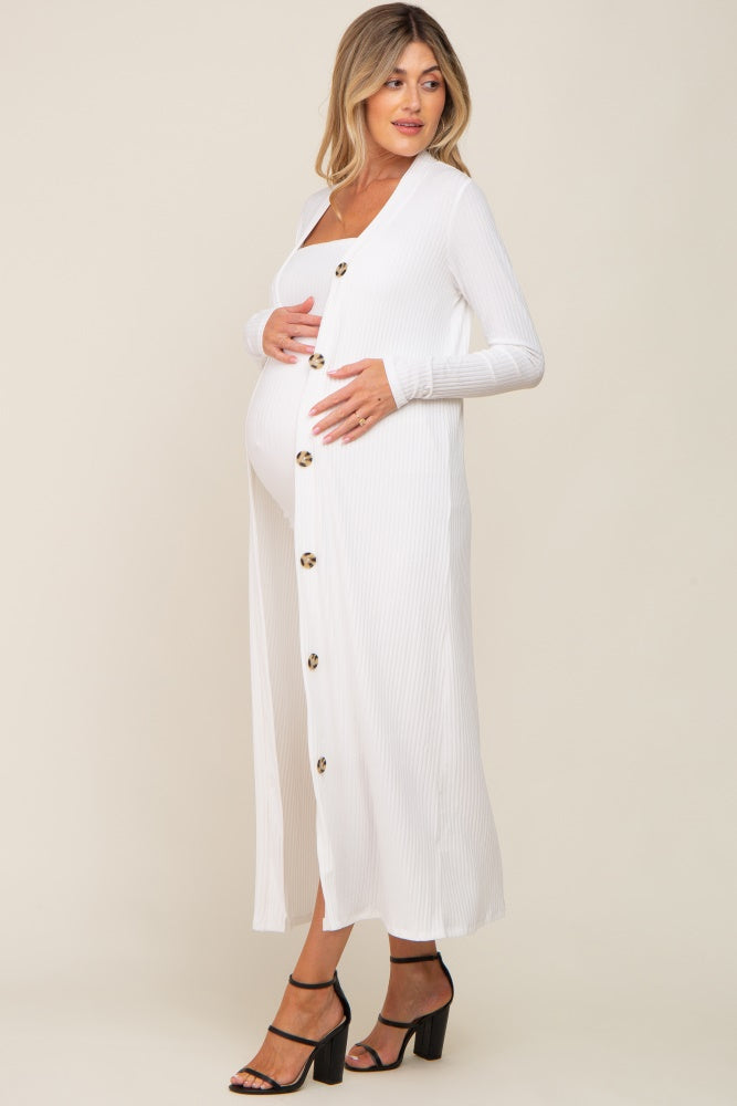 White Ribbed Maternity Dress Set Small