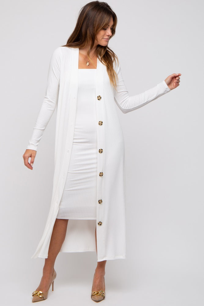 white ribbed maternity dress Tiffany Rose Isla Ribbed Jersey Dress (Ivory)