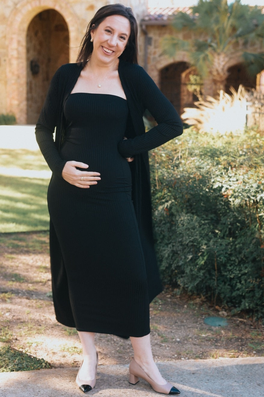 Black Ribbed Sleeveless Dress Cardigan Maternity Set – PinkBlush