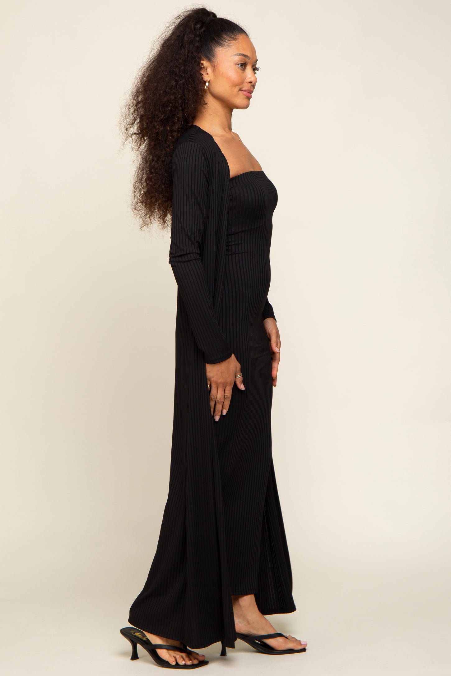 Black Ribbed Sleeveless Dress Cardigan Set – PinkBlush