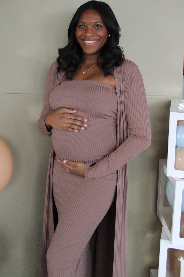 maternity maxi dress with cardigan Womens Seraphine Grey Premium Maternity Maxi Knitted Dress With Matching Cardigan 2 Piece Set US 12