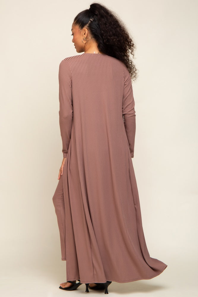cardigans for dresses PinkBlush Mocha Ribbed Sleeveless Dress Cardigan Maternity Set Large Liora Maxi Dress – It requires no lining attribute:sleeves:cap-sleeves Wood/Color:Rustic Walnut/Natural