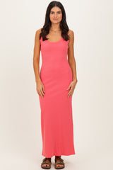 Pink Sleeveless Ribbed Maxi Maternity Dress