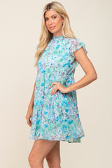 Blue Floral Chiffon Tiered Dress