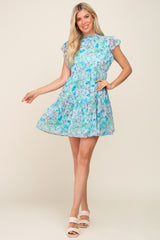 Blue Floral Chiffon Tiered Dress