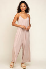 Taupe Basic Cropped Wide Leg Jumpsuit