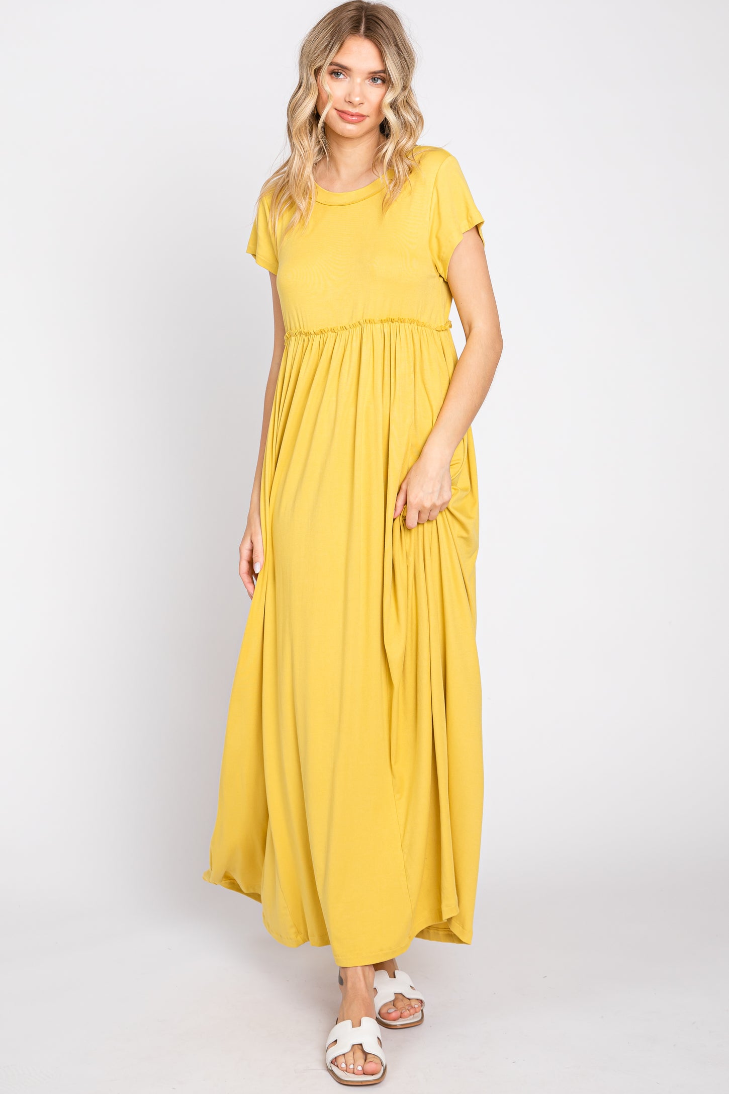 Yellow Short Sleeve Pocketed Maxi Dress PinkBlush Yellow Short Sleeve Pocketed Maxi Dress PinkBlush