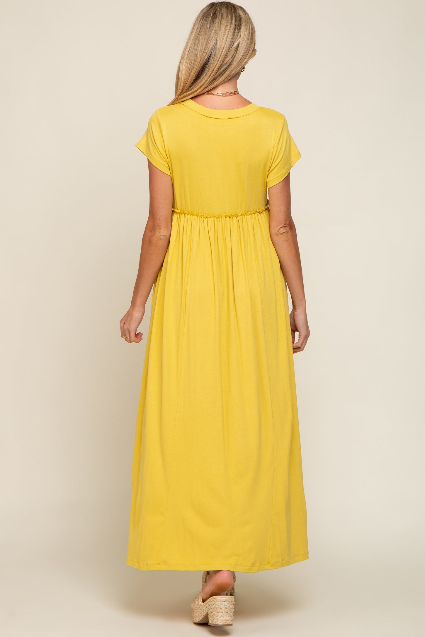 Yellow Short Sleeve Pocketed Maternity Maxi Dress PinkBlush Yellow Short Sleeve Pocketed Maternity Maxi Dress PinkBlush