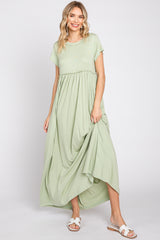 Light Olive Short Sleeve Pocketed Maternity Maxi Dress