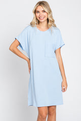 Light Blue Ribbed Front Pocket Dolman Short Sleeve Maternity Dress