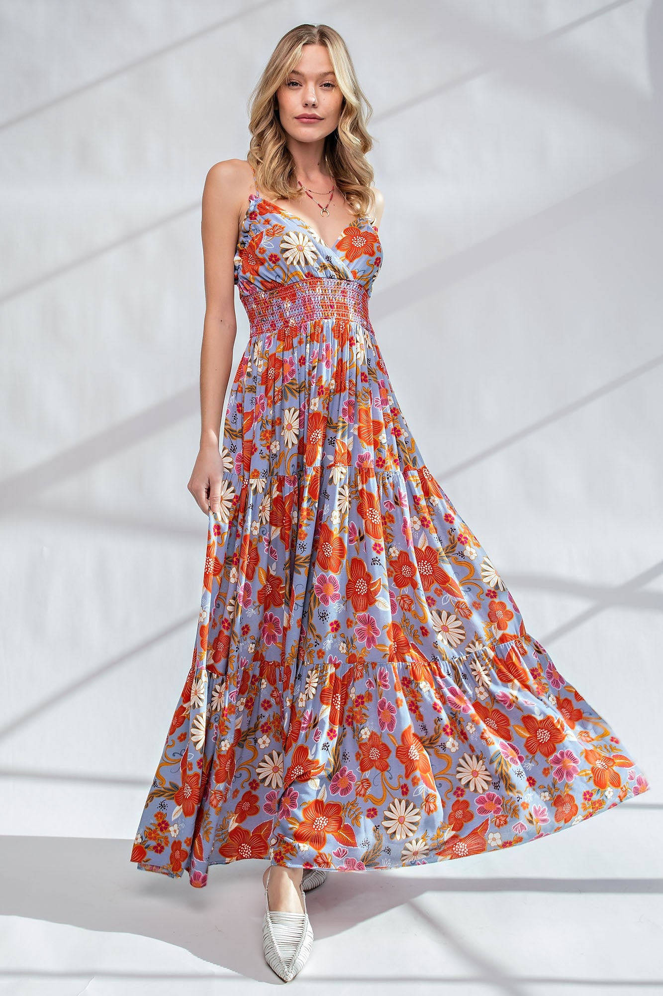 knee length dresses for ladies Coral Floral Printed Maxi Dress Small