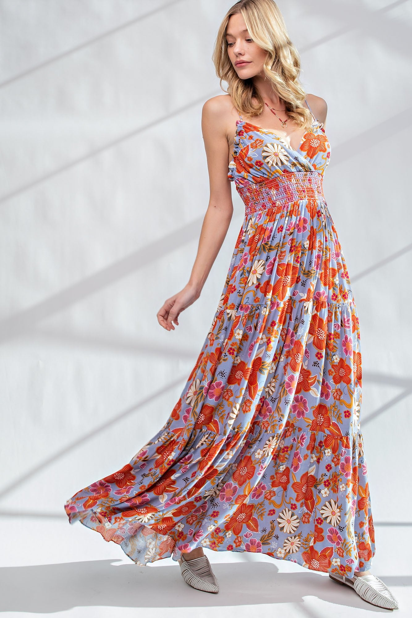 Coral Floral Printed Maxi Dress Coral Floral Printed Maxi Dress