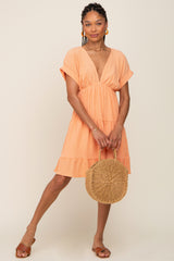 Peach V-Neck Tiered Cutout Back Dress