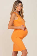 Orange Sleeveless Fitted Maternity Dress