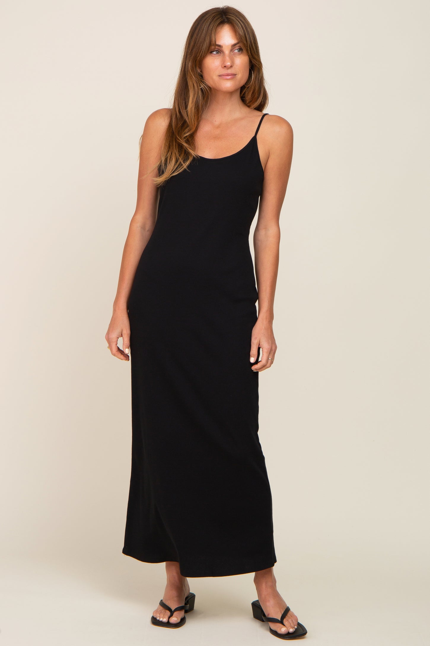 open lace back dress Black Ribbed Sleeveless Maternity Maxi Dress