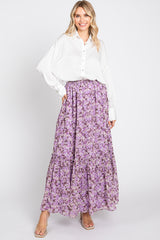 Lavender Smocked Waist Tiered Maternity Maxi Skirt