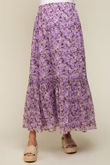 Lavender Smocked Waist Tiered Maternity Maxi Skirt