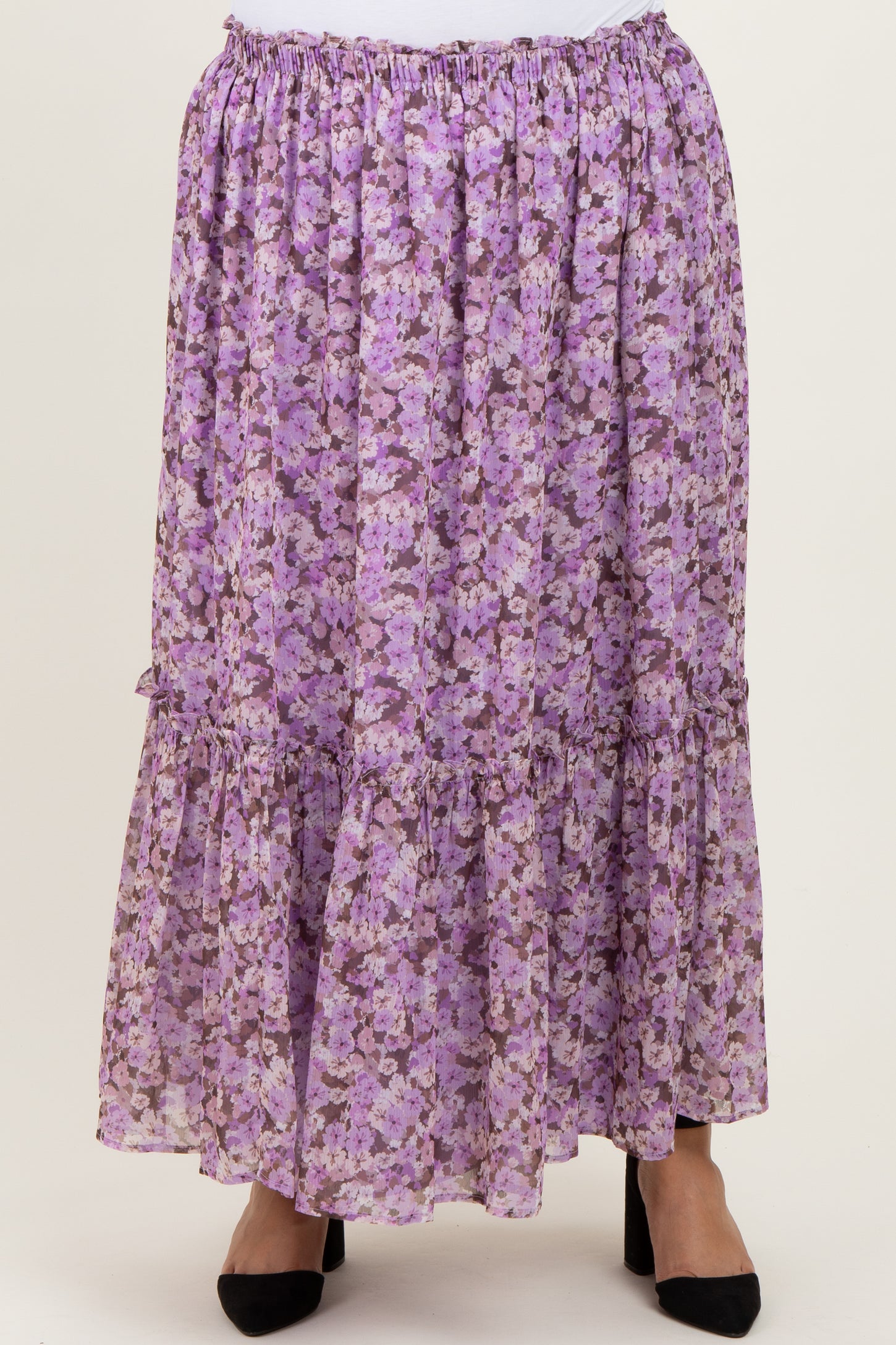 Lavender Smocked Waist Tiered Plus Maxi Skirt