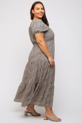 Black Floral Puff Sleeve Plus Maxi Dress