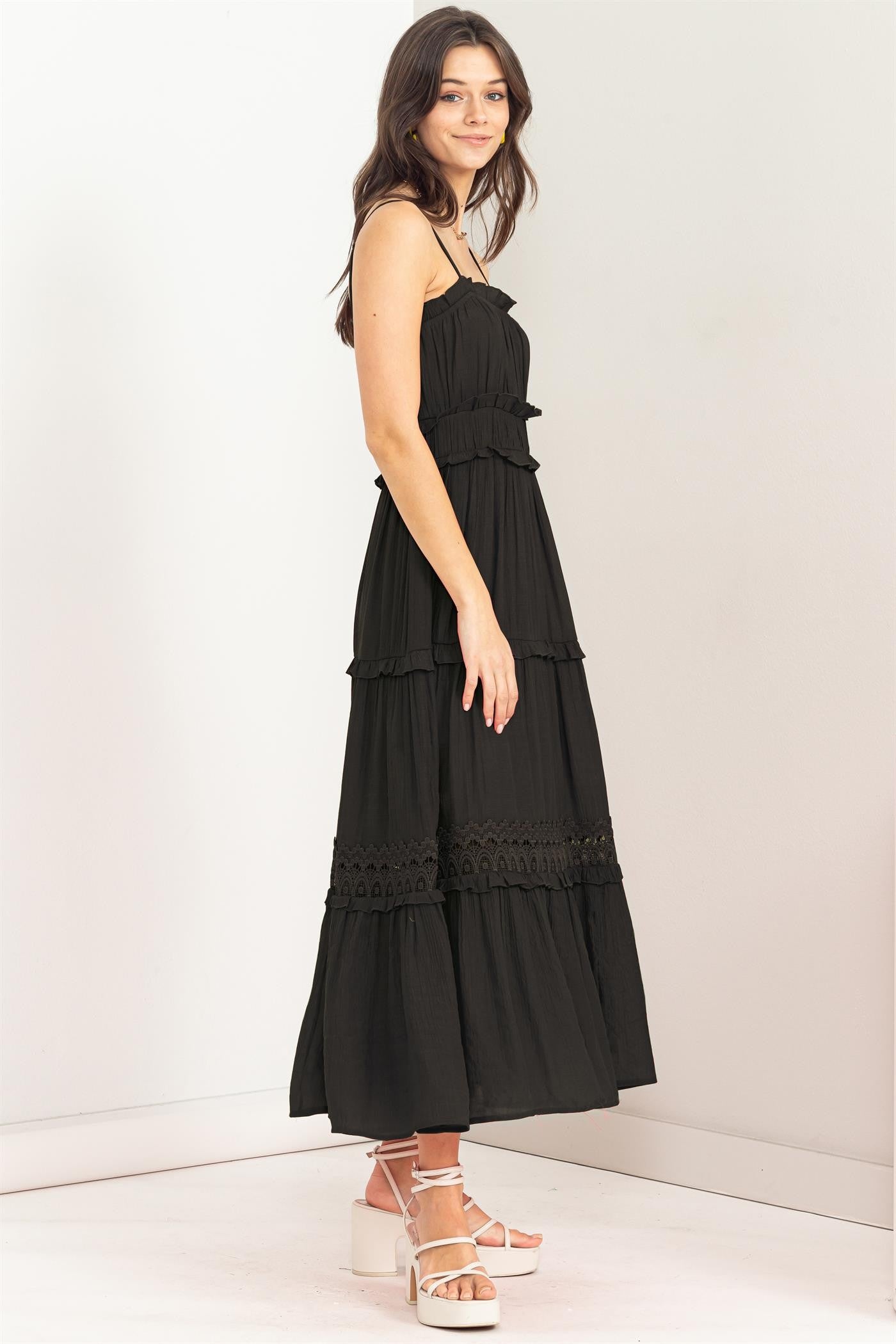 Black Ruffle Tiered Maxi Dress PinkBlush Black Ruffle Tiered Maxi Dress PinkBlush