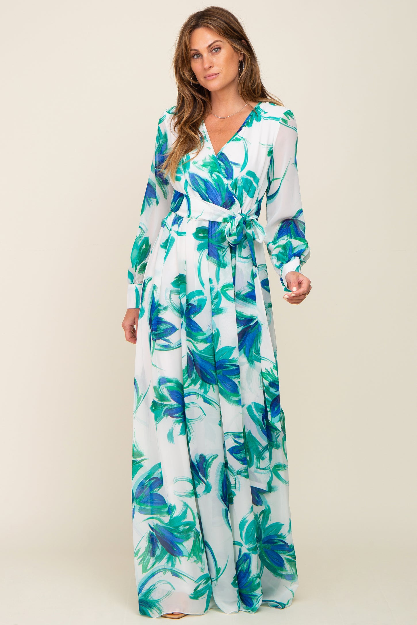 chiffon maxi dress sale Blue Brush Stroke Print Chiffon Maxi Dress – PinkBlush