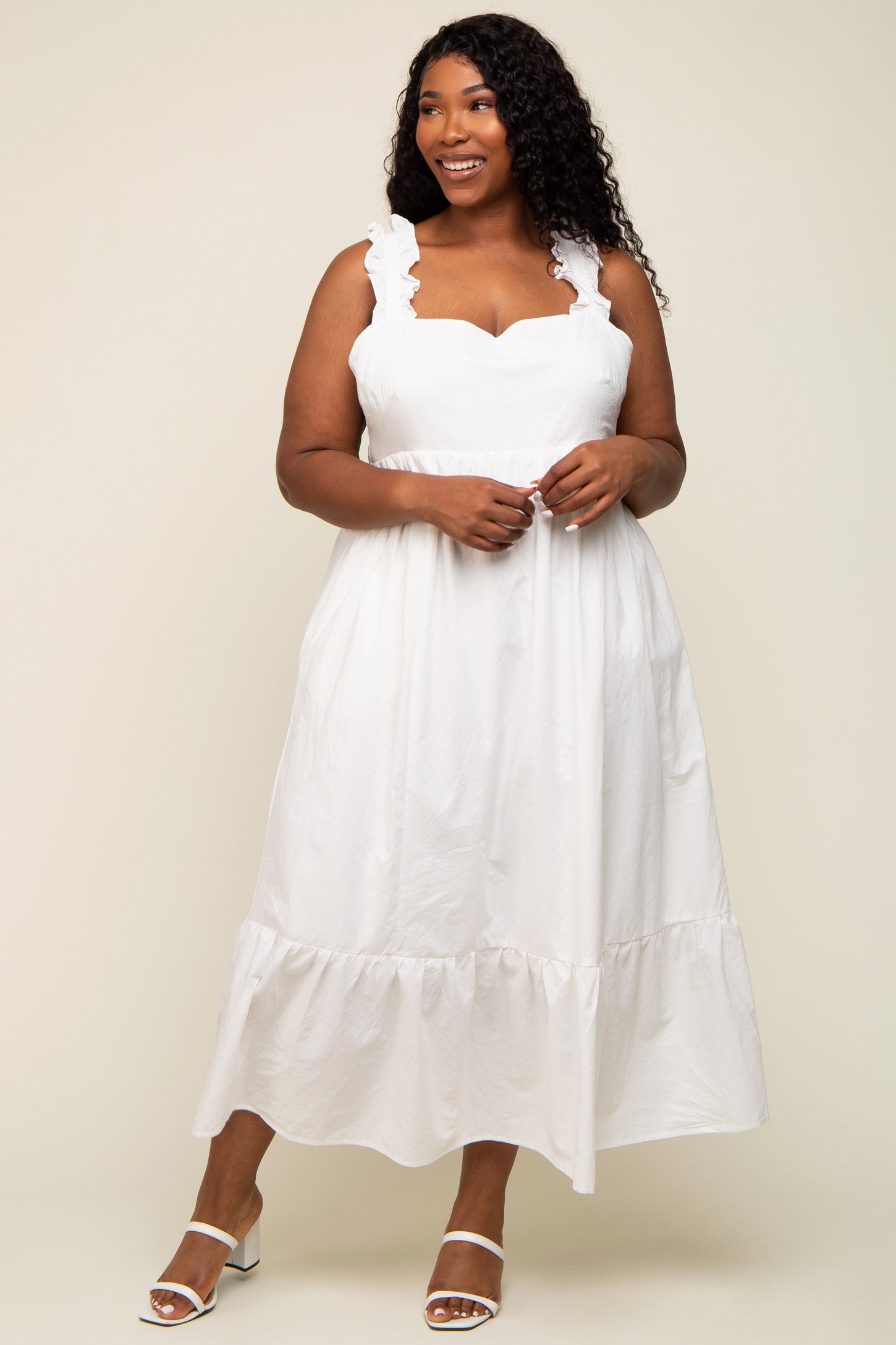 white tie strap midi dress Women's Feels Like Fate Ivory Lace Tie Strap Midi Dress | Size: L