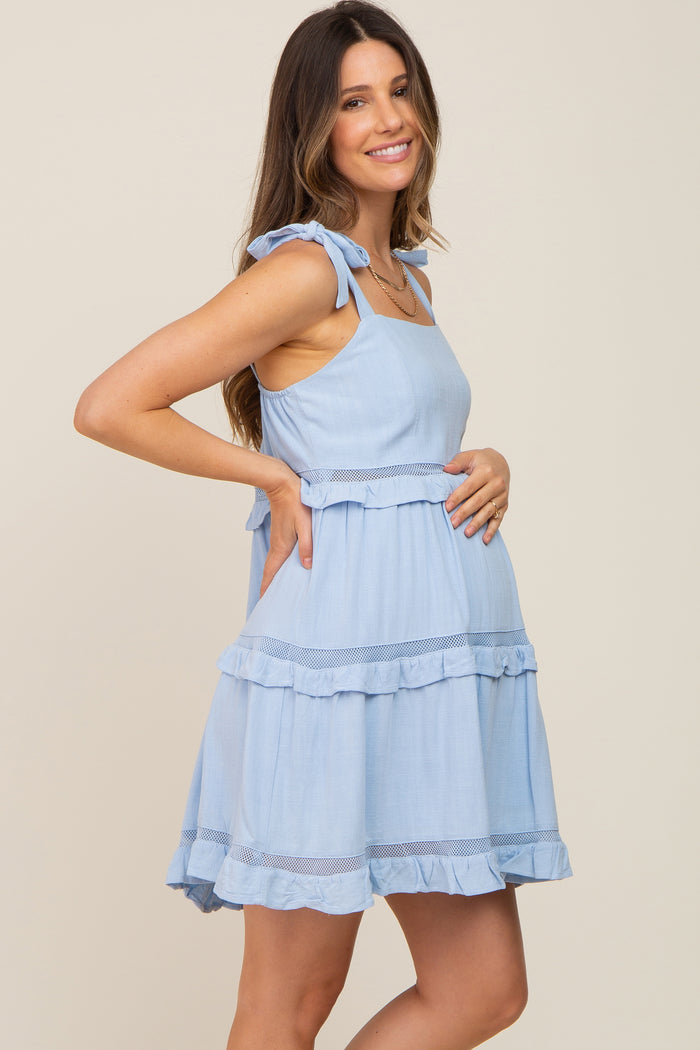 Light Blue Sleeveless Tiered Maternity Dress