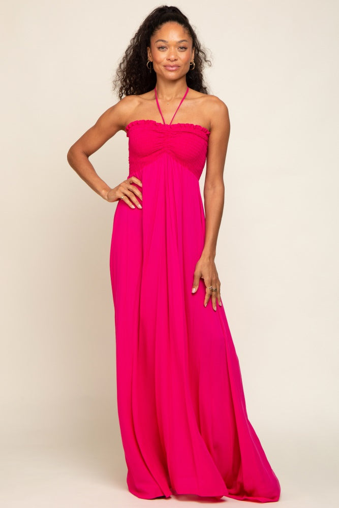 Pinkblush Fuchsia Smocked Halter Maternity Maxi Dress Pinkblush Fuchsia Smocked Halter Maternity Maxi Dress