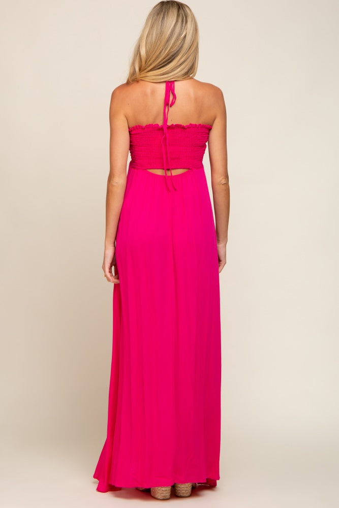 Pinkblush Fuchsia Smocked Halter Maternity Maxi Dress